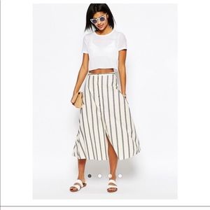ASOS Button Through Midi Skirt in Natural Strip